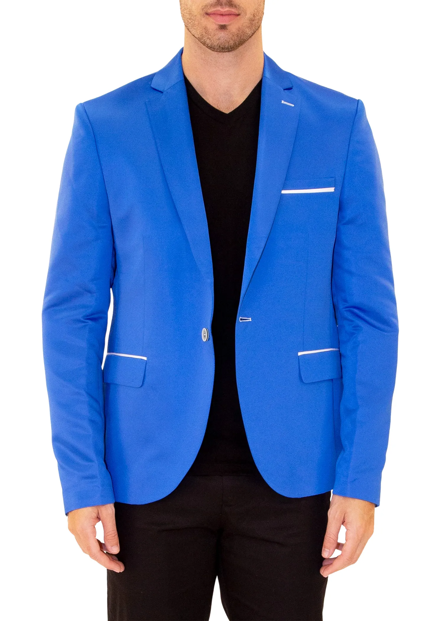 Satin Finish Evening Blazer Solid Blue