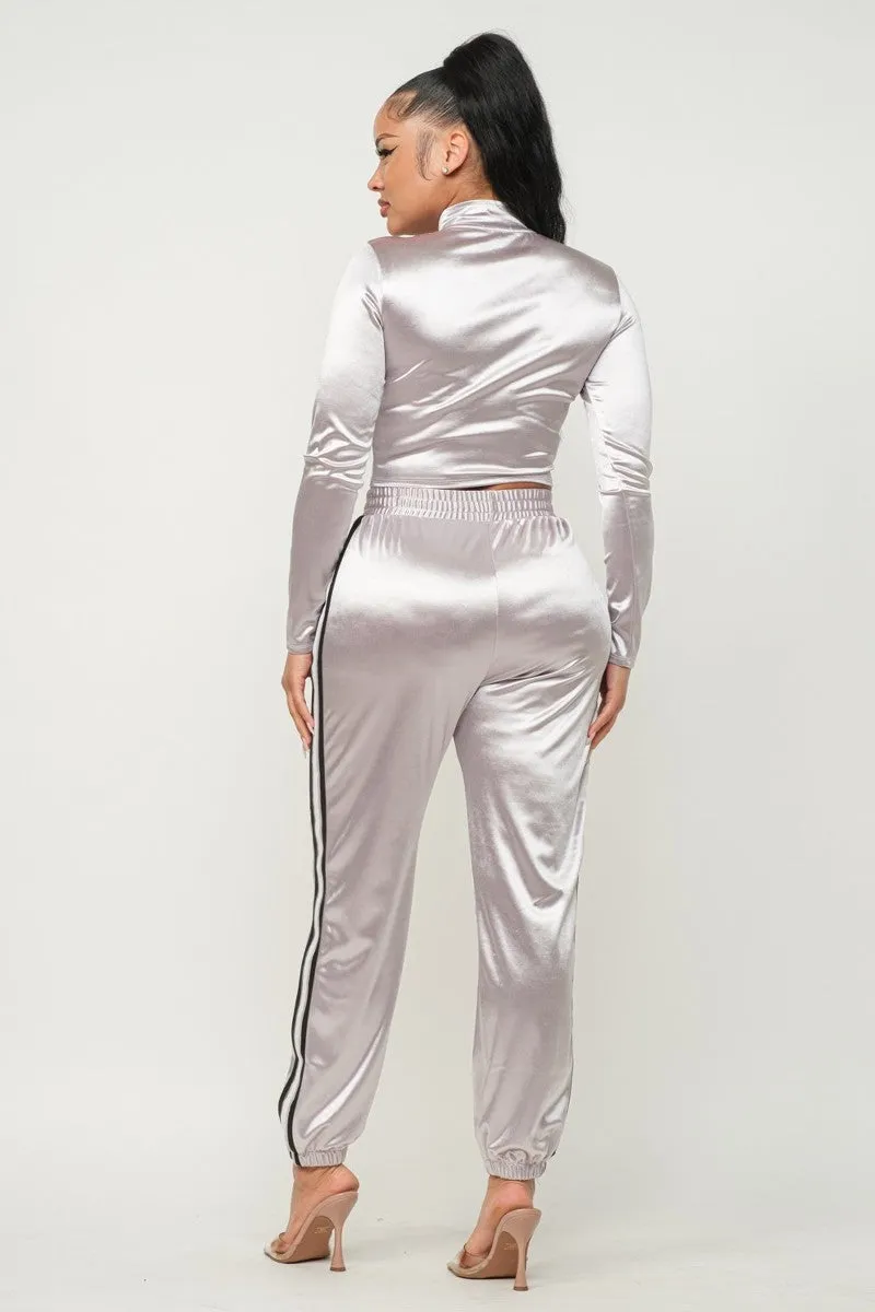 Satin Jacket And Pants Set