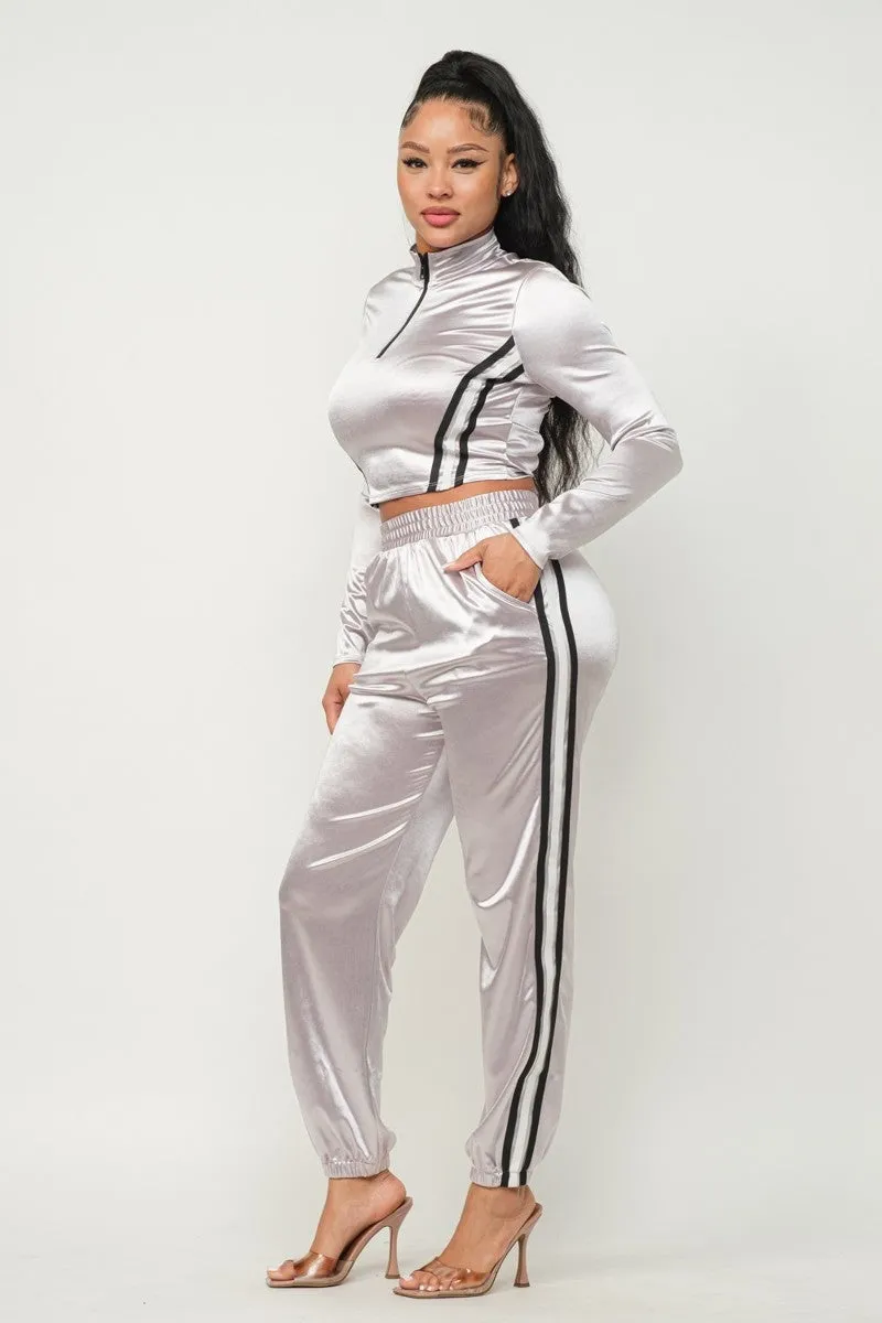 Satin Jacket And Pants Set