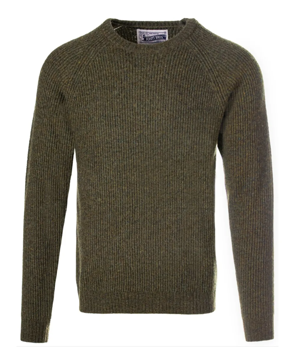 Schott NYC Men's Ribbed Knit Wool Crewneck Sweater - Moss