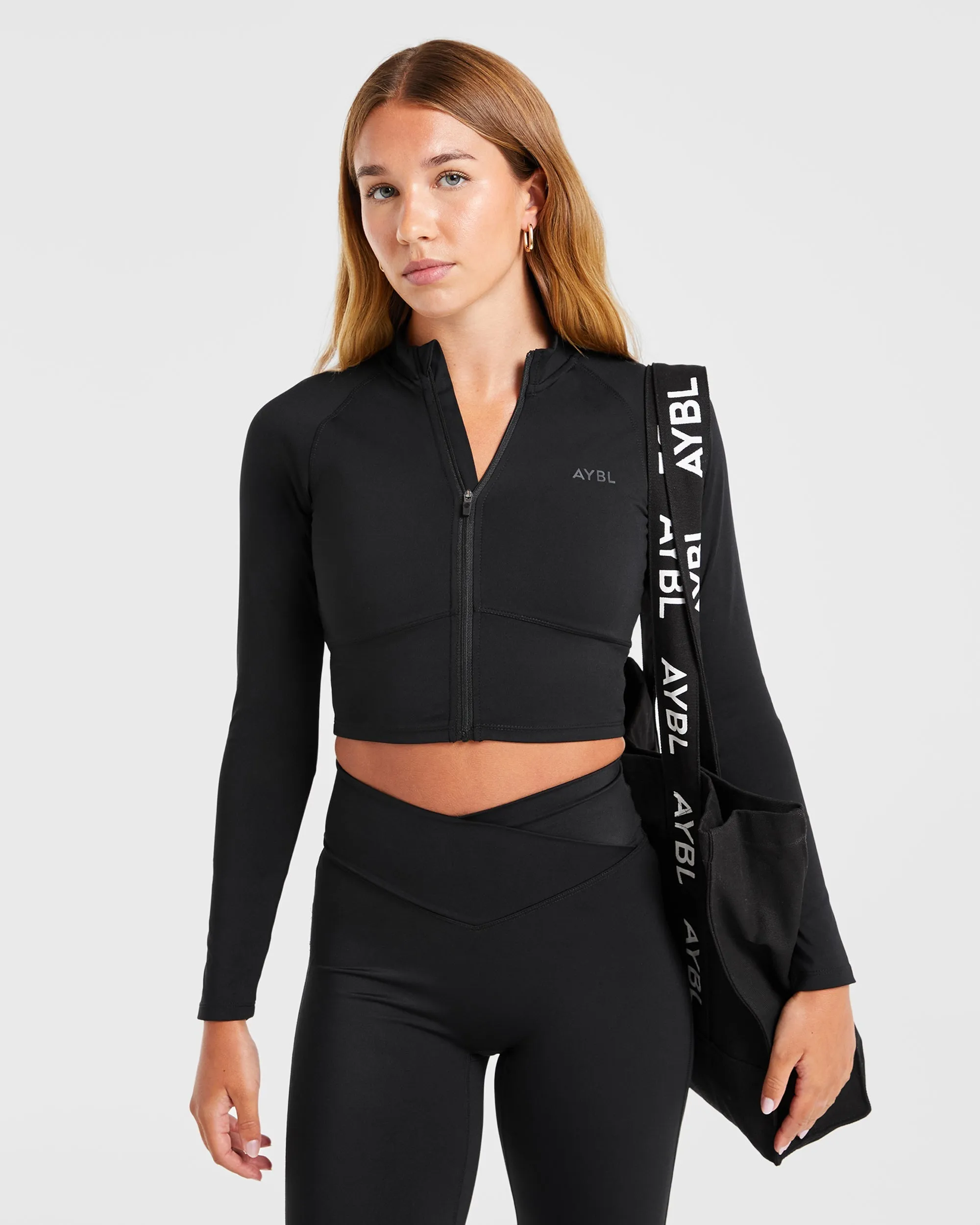 Sculpt Wrap Zip Up Jacket - Black