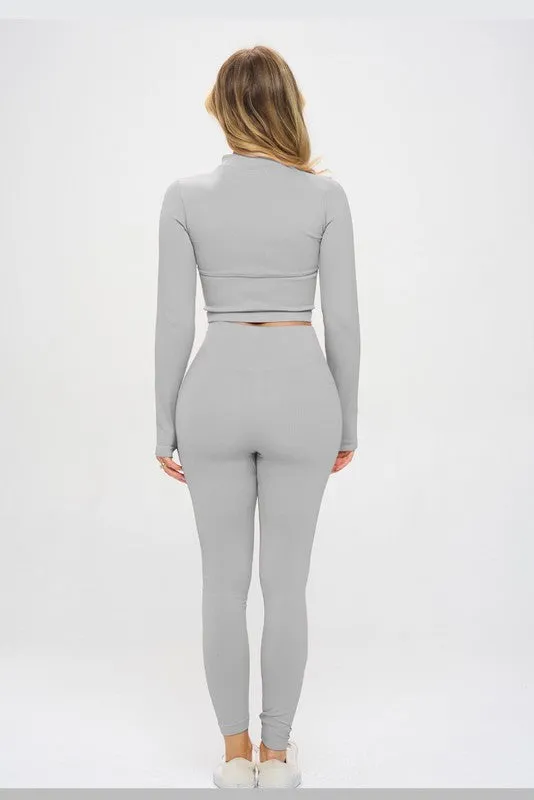 Seamless Ribbed Tracksuit Zip-up Two-Piece Set