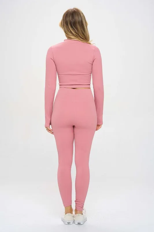 Seamless Ribbed Tracksuit Zip-up Two-Piece Set