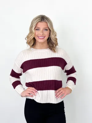 Selena - Maroon Striped Sweater