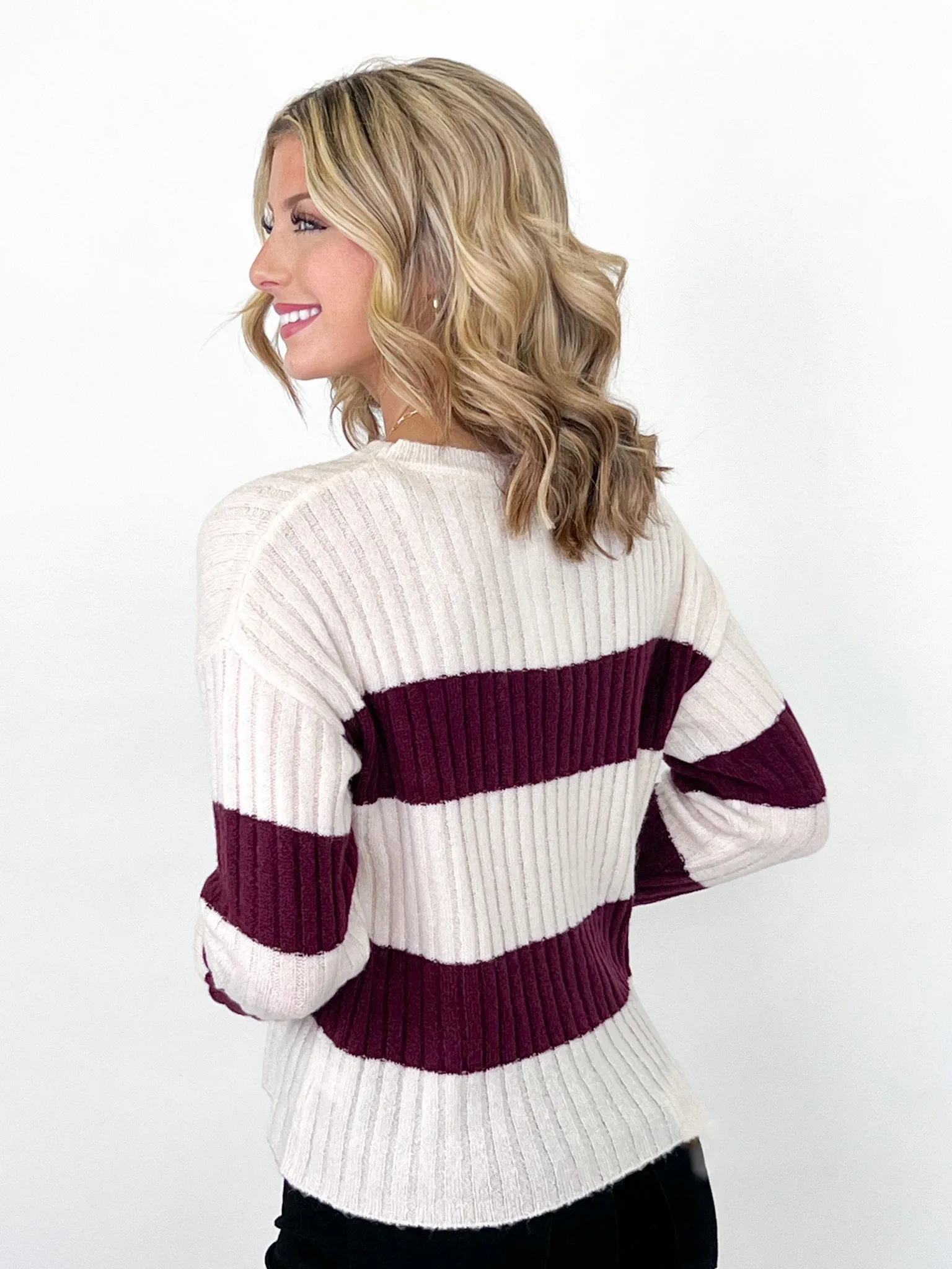 Selena - Maroon Striped Sweater