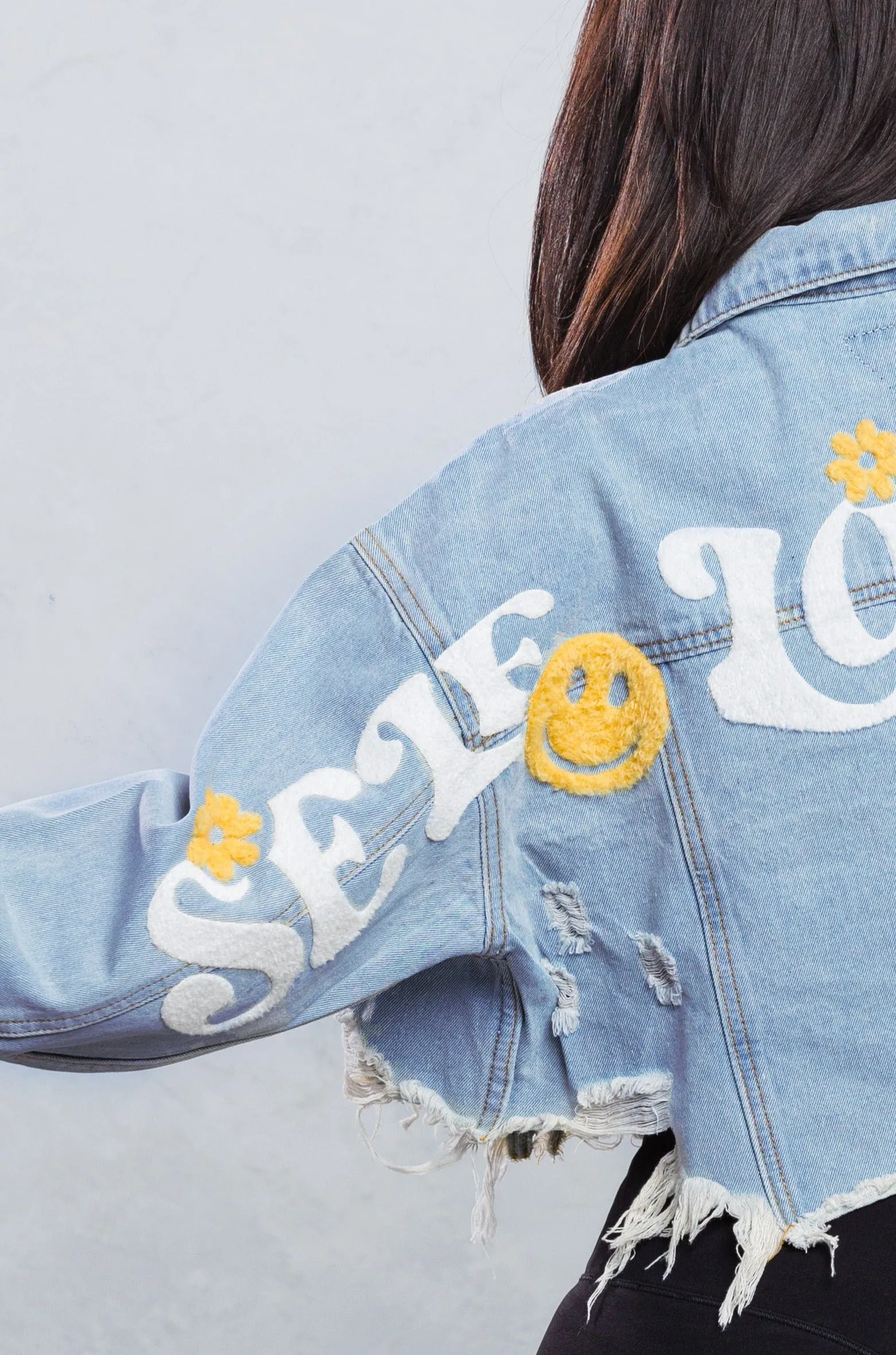 SELF LOVE CLUB Crop Denim Jacket