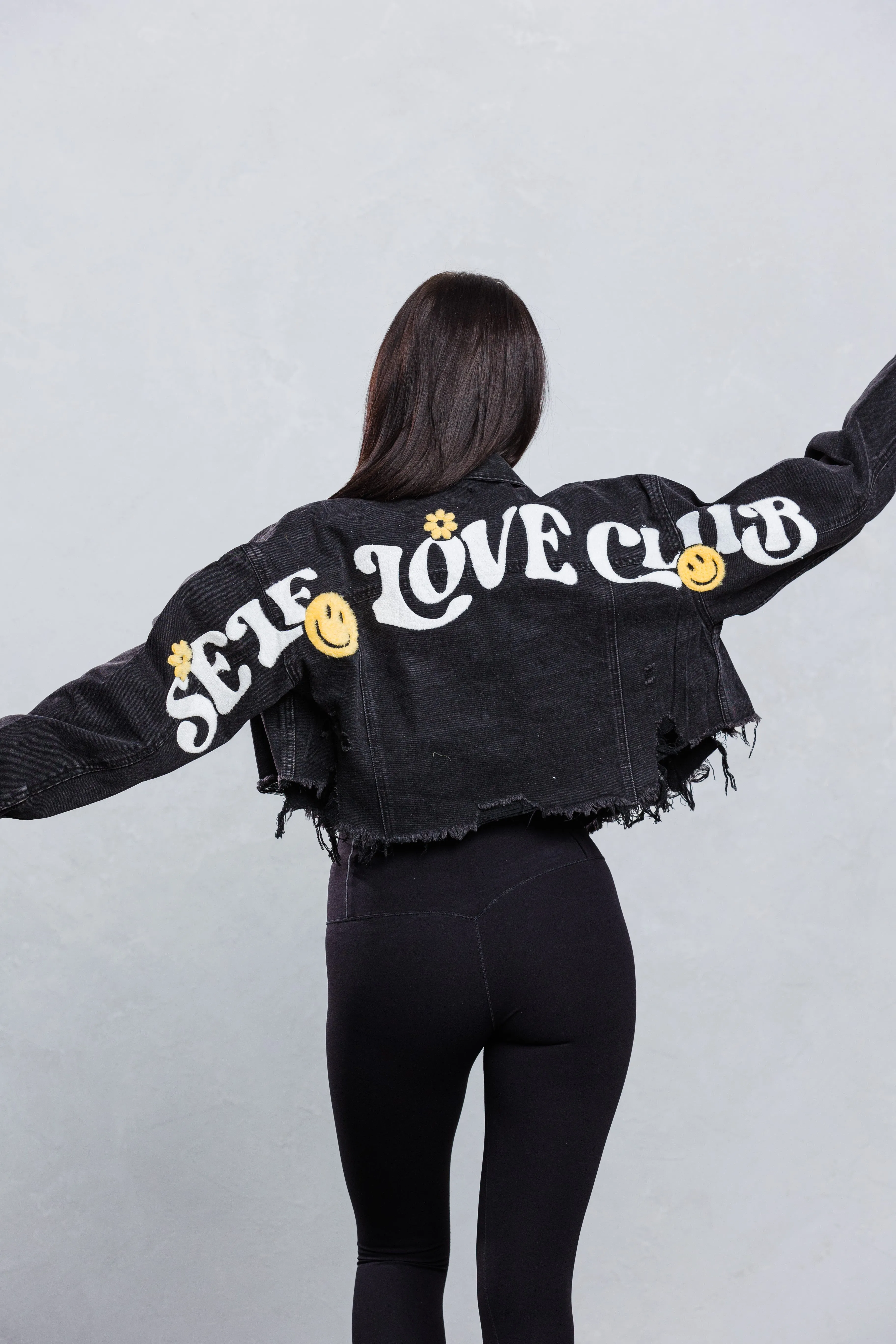 SELF LOVE CLUB Crop Denim Jacket