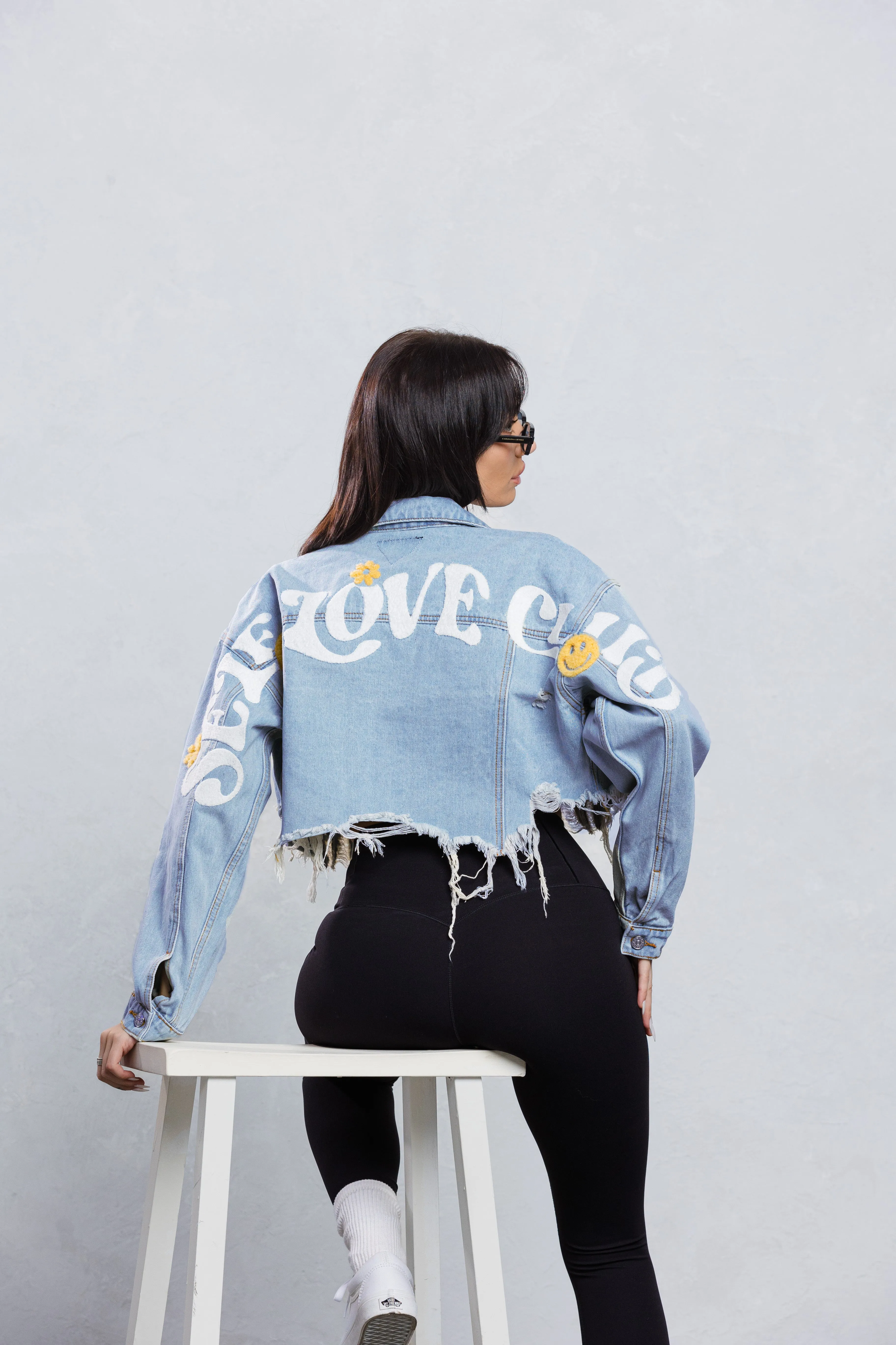 SELF LOVE CLUB Crop Denim Jacket