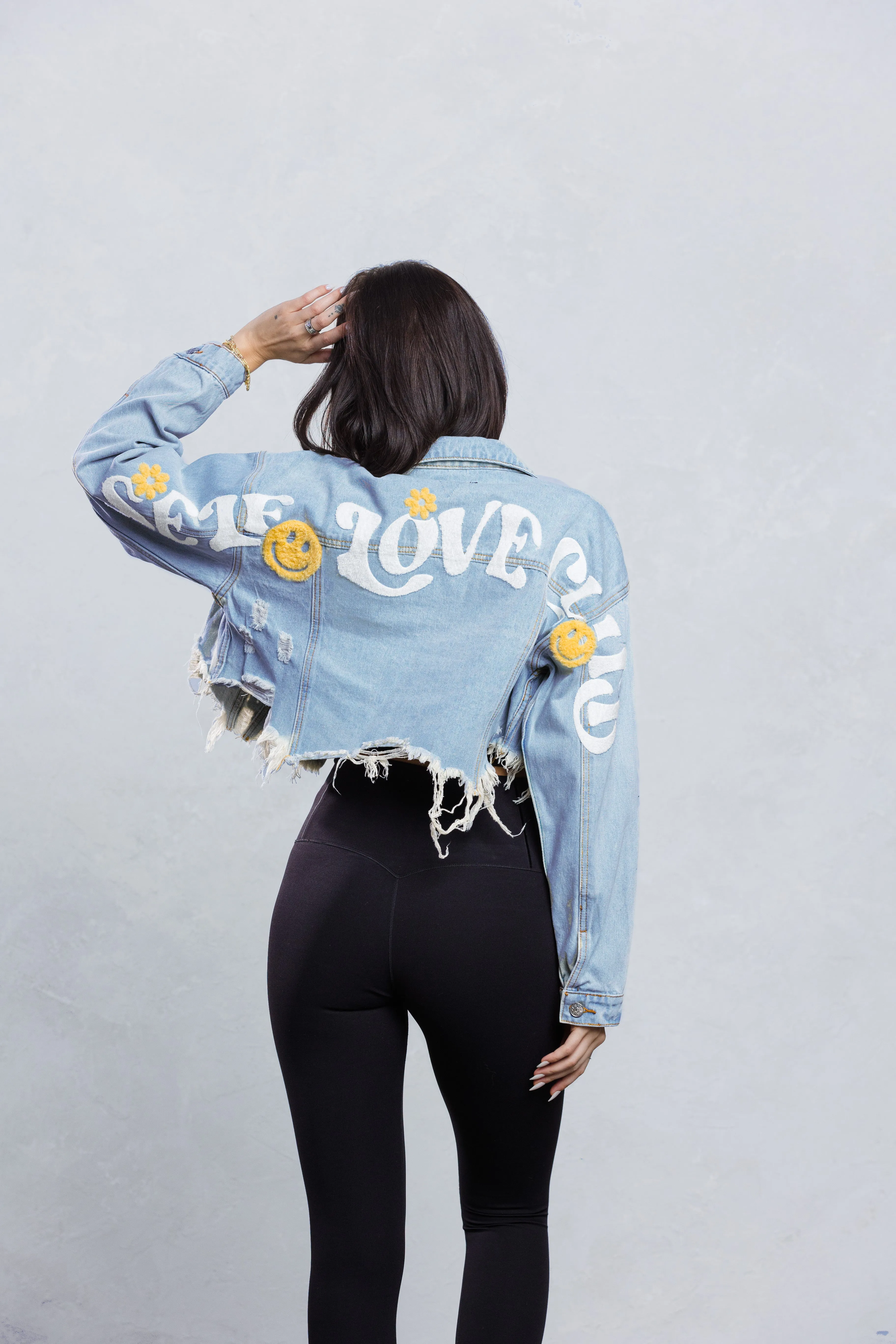 SELF LOVE CLUB Crop Denim Jacket