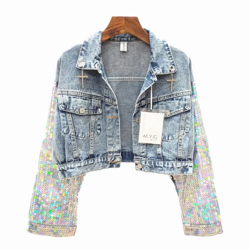 Sequin Stitching Denim Jacket