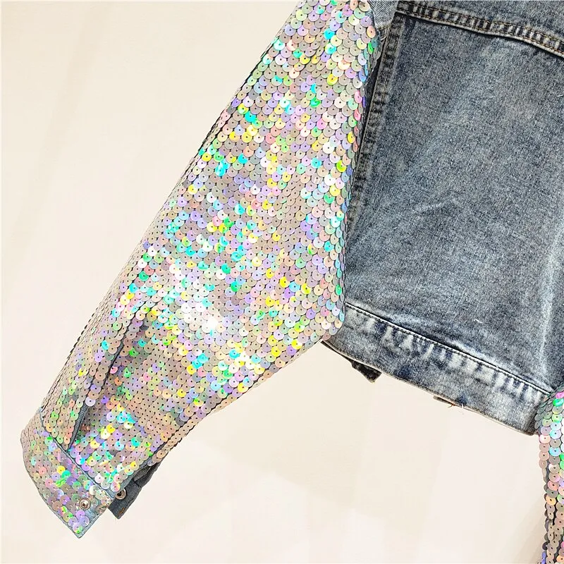 Sequin Stitching Denim Jacket