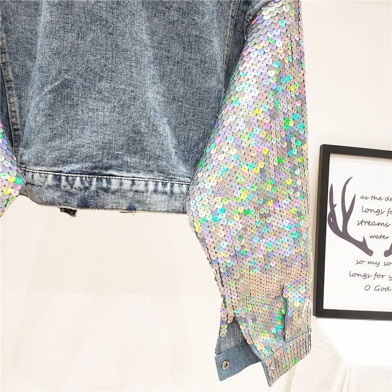 Sequin Stitching Denim Jacket