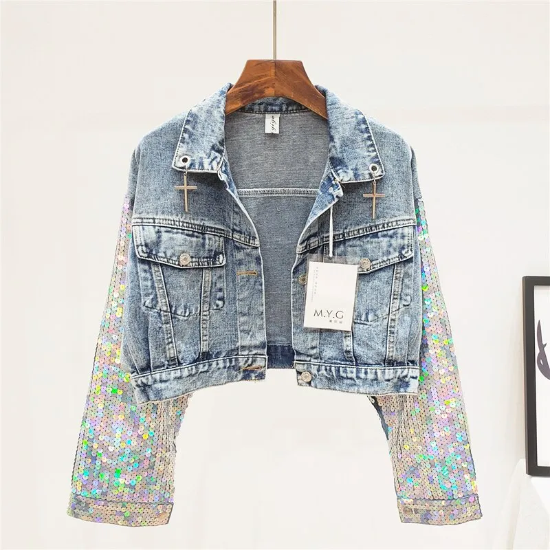 Sequin Stitching Denim Jacket