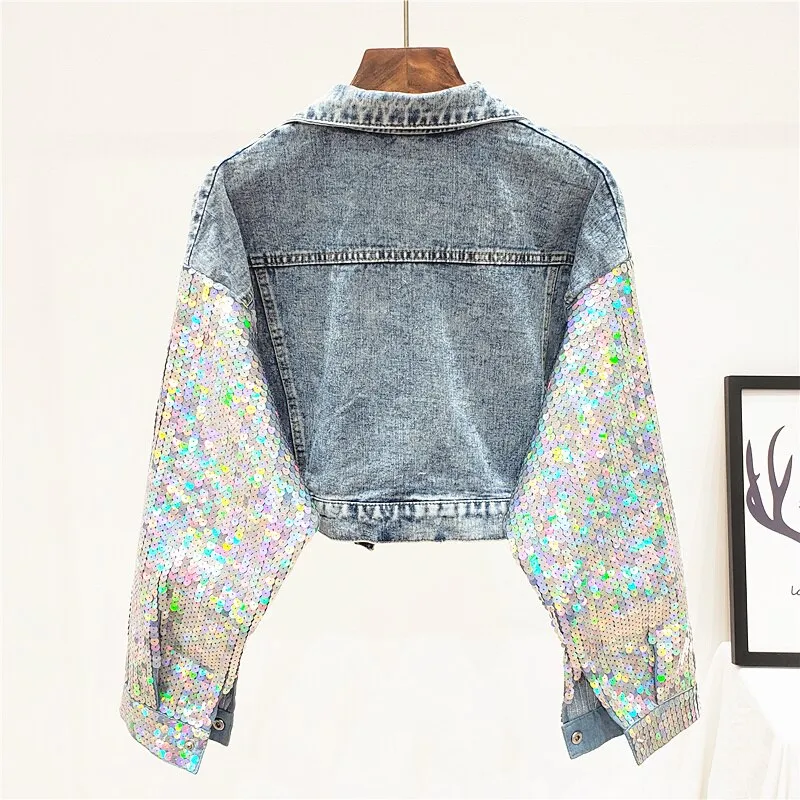 Sequin Stitching Denim Jacket