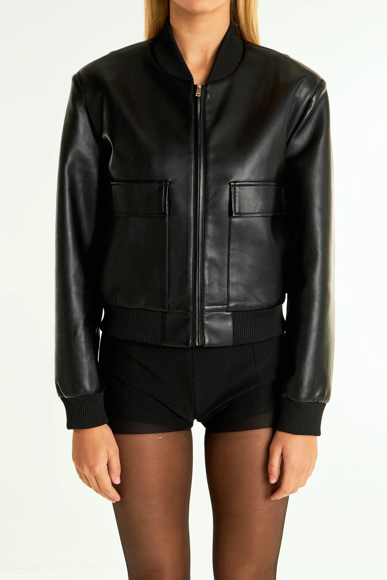 Short Pu Bomber Jacket