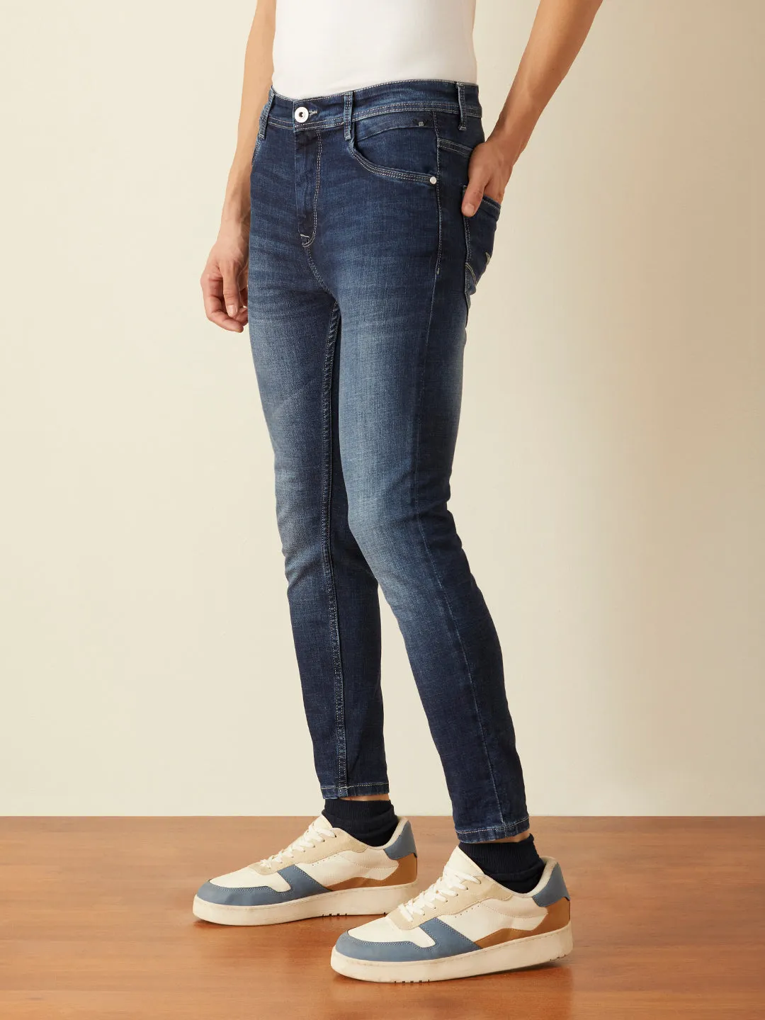 Skinny Cropped Dark Blue Plain Jeans