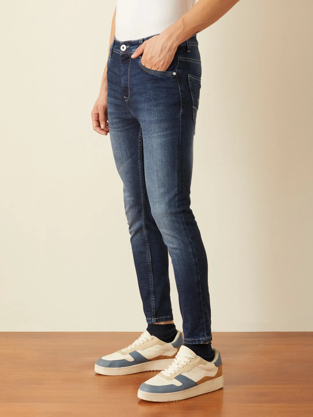 Skinny Cropped Dark Blue Plain Jeans