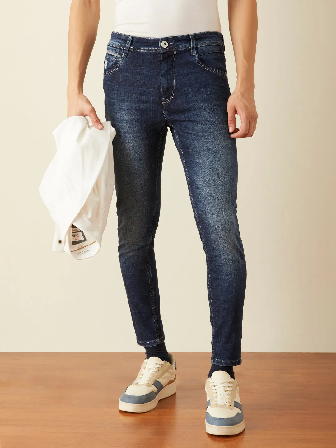 Skinny Cropped Dark Blue Plain Jeans