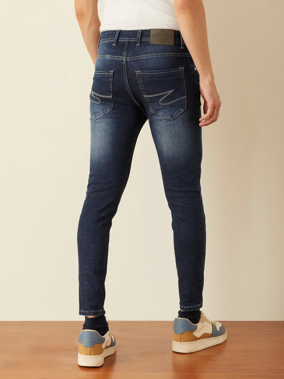 Skinny Cropped Dark Blue Plain Jeans