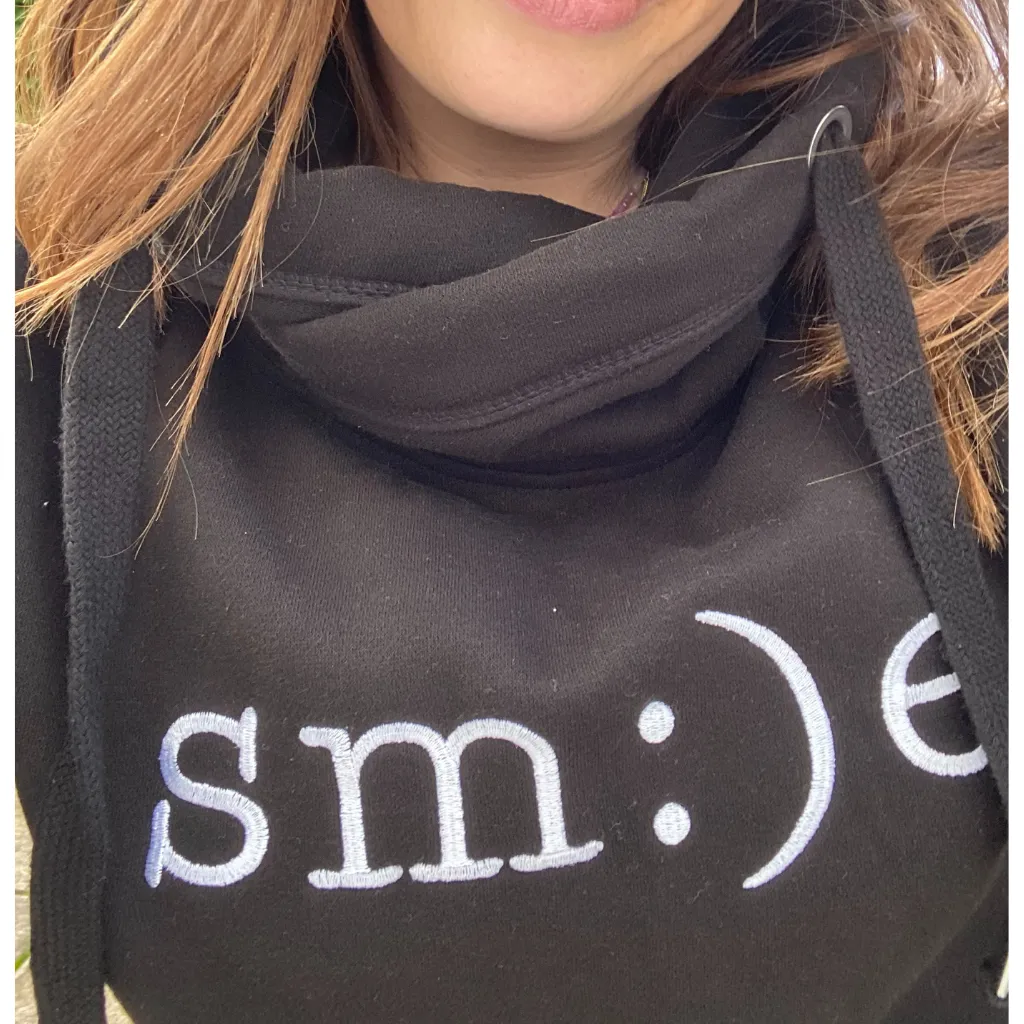 Smile Embroidered Cowl Neck Hoodie