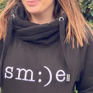 Smile Embroidered Cowl Neck Hoodie