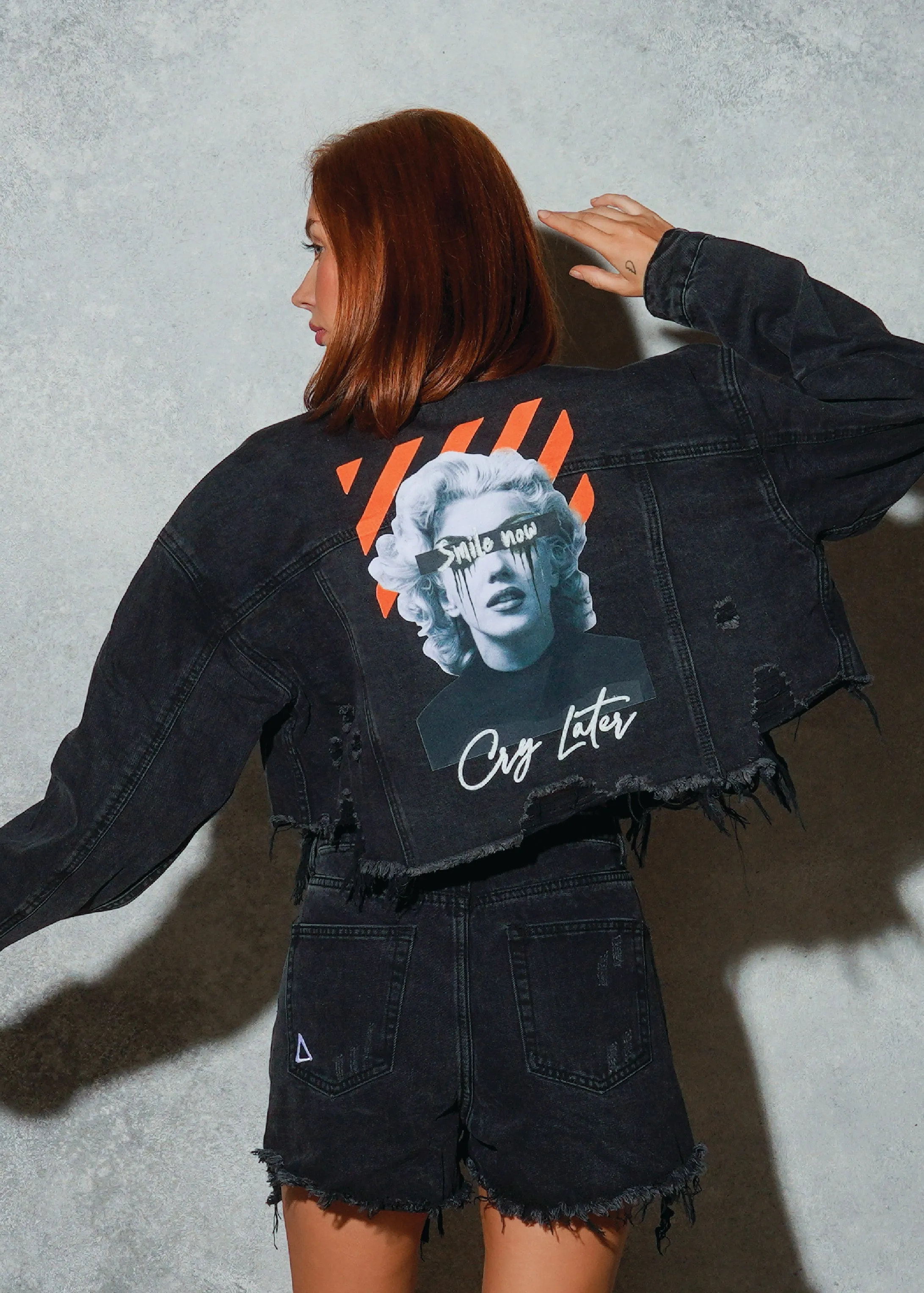 SMILE NOW CRY LATER Crop Denim Jacket