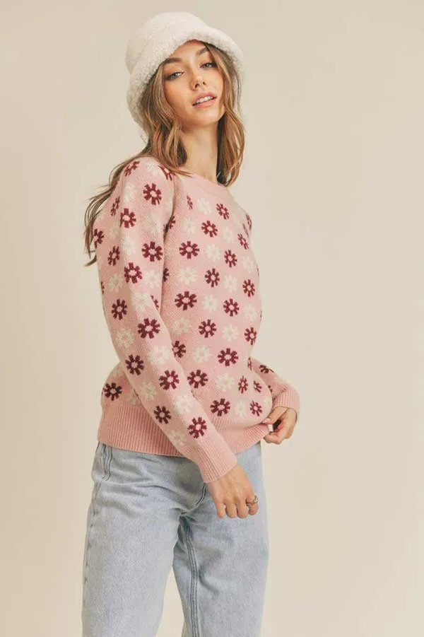 Snowflake Print Crew Neck Sweater