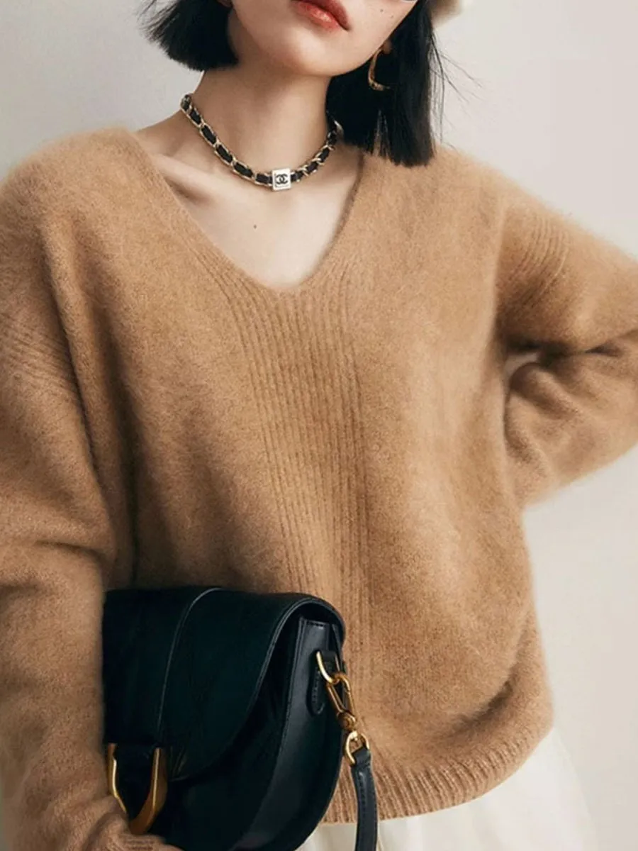 Soft Mink V-neck Knitted Sweater