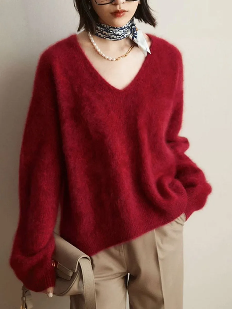 Soft Mink V-neck Knitted Sweater