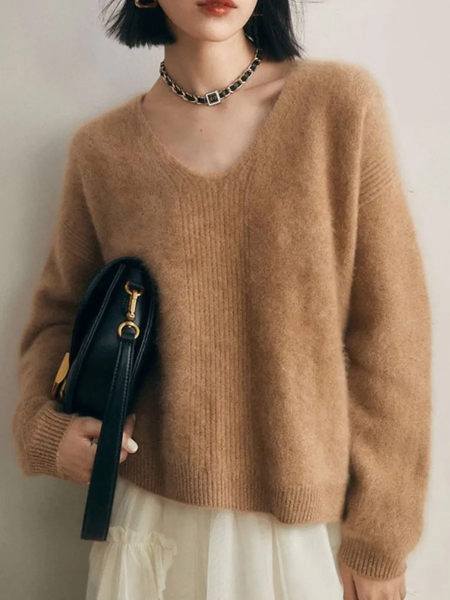 Soft Mink V-neck Knitted Sweater