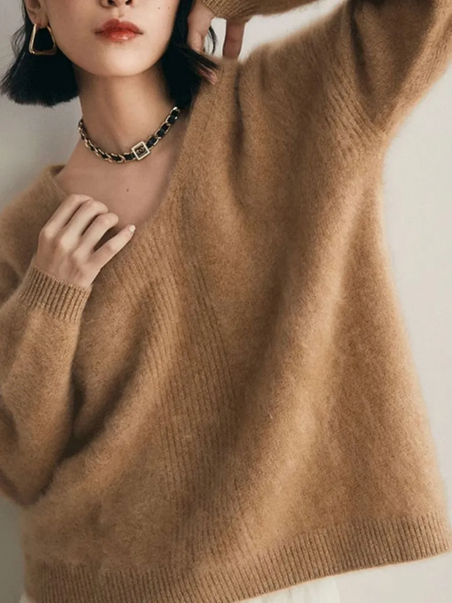 Soft Mink V-neck Knitted Sweater