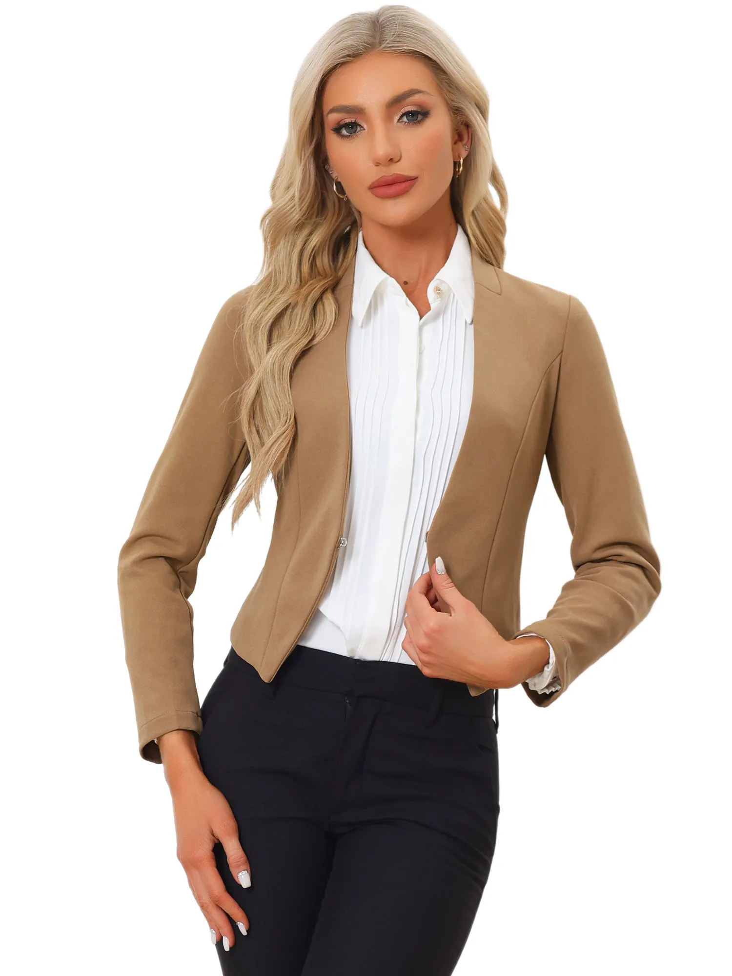 Solid Color Collarless Cropped Office Blazer Jacket