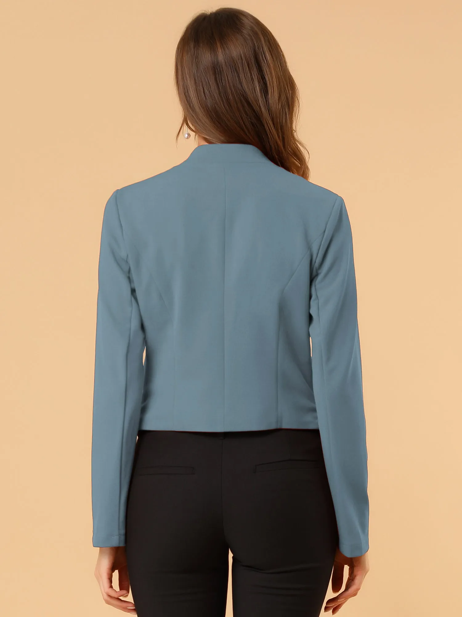 Solid Color Collarless Cropped Office Blazer Jacket