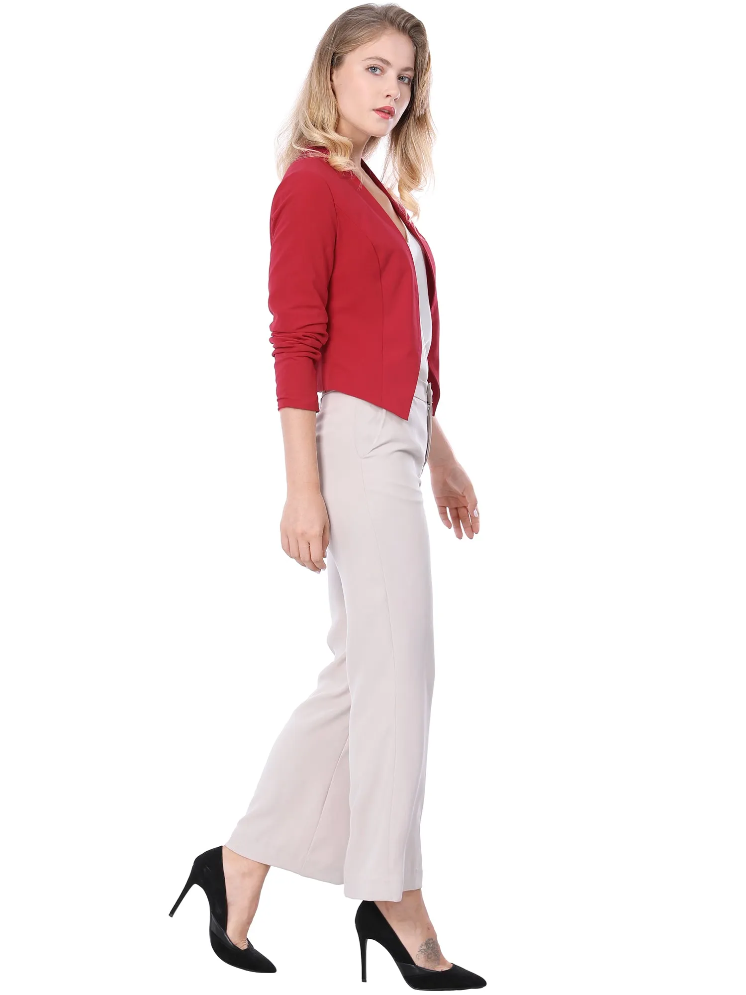 Solid Color Collarless Cropped Office Blazer Jacket