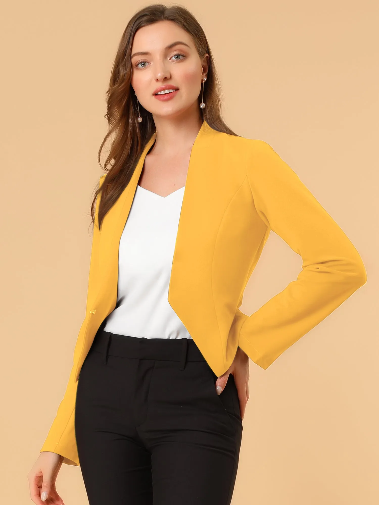 Solid Color Collarless Cropped Office Blazer Jacket