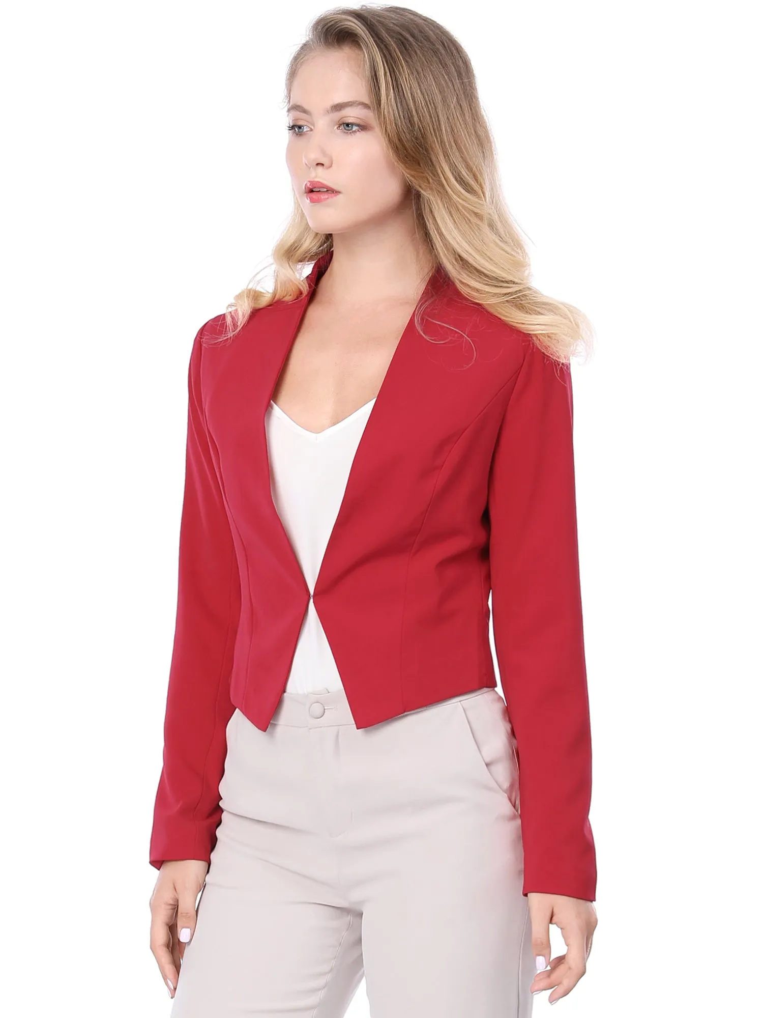 Solid Color Collarless Cropped Office Blazer Jacket