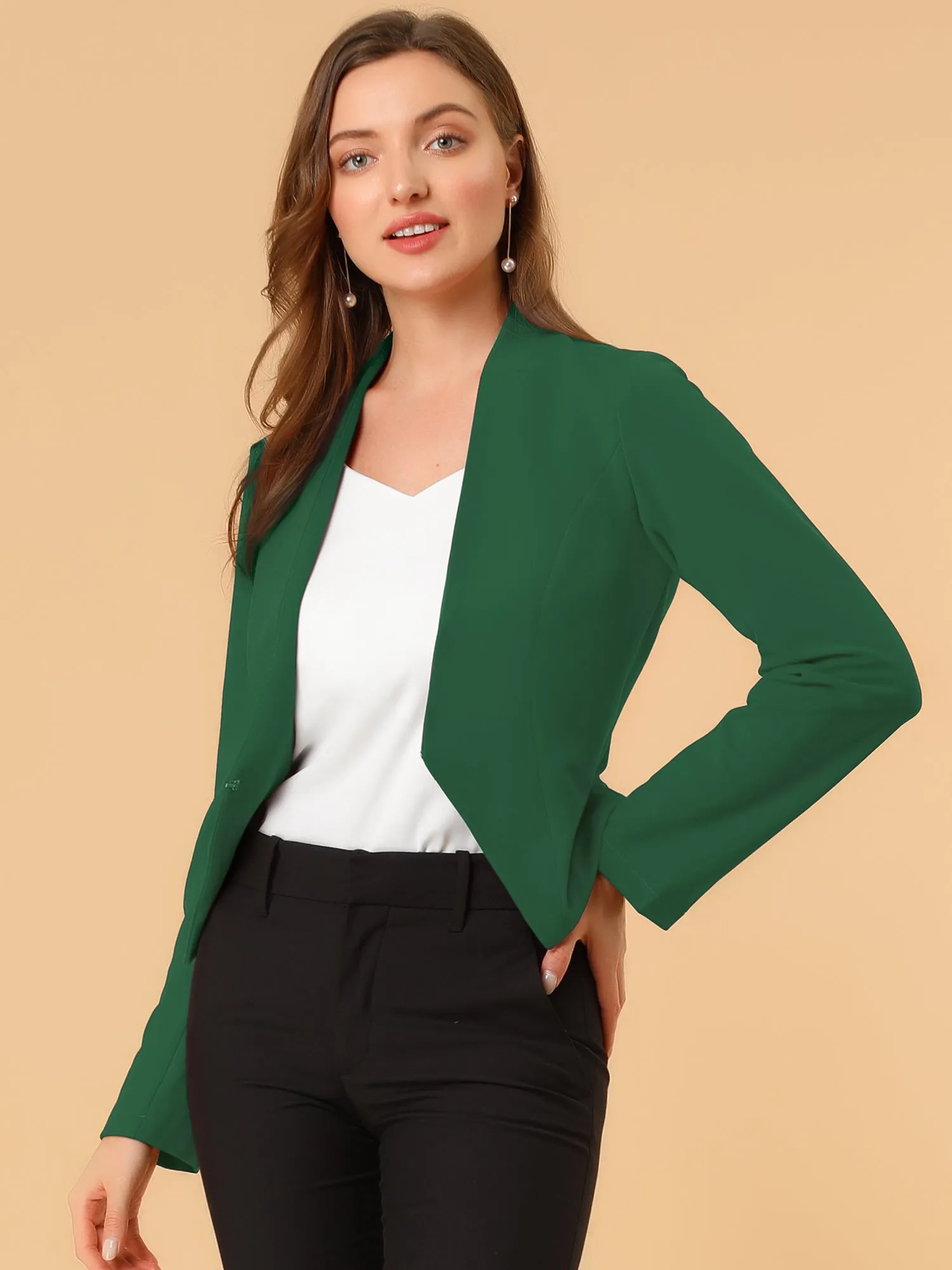 Solid Color Collarless Cropped Office Blazer Jacket