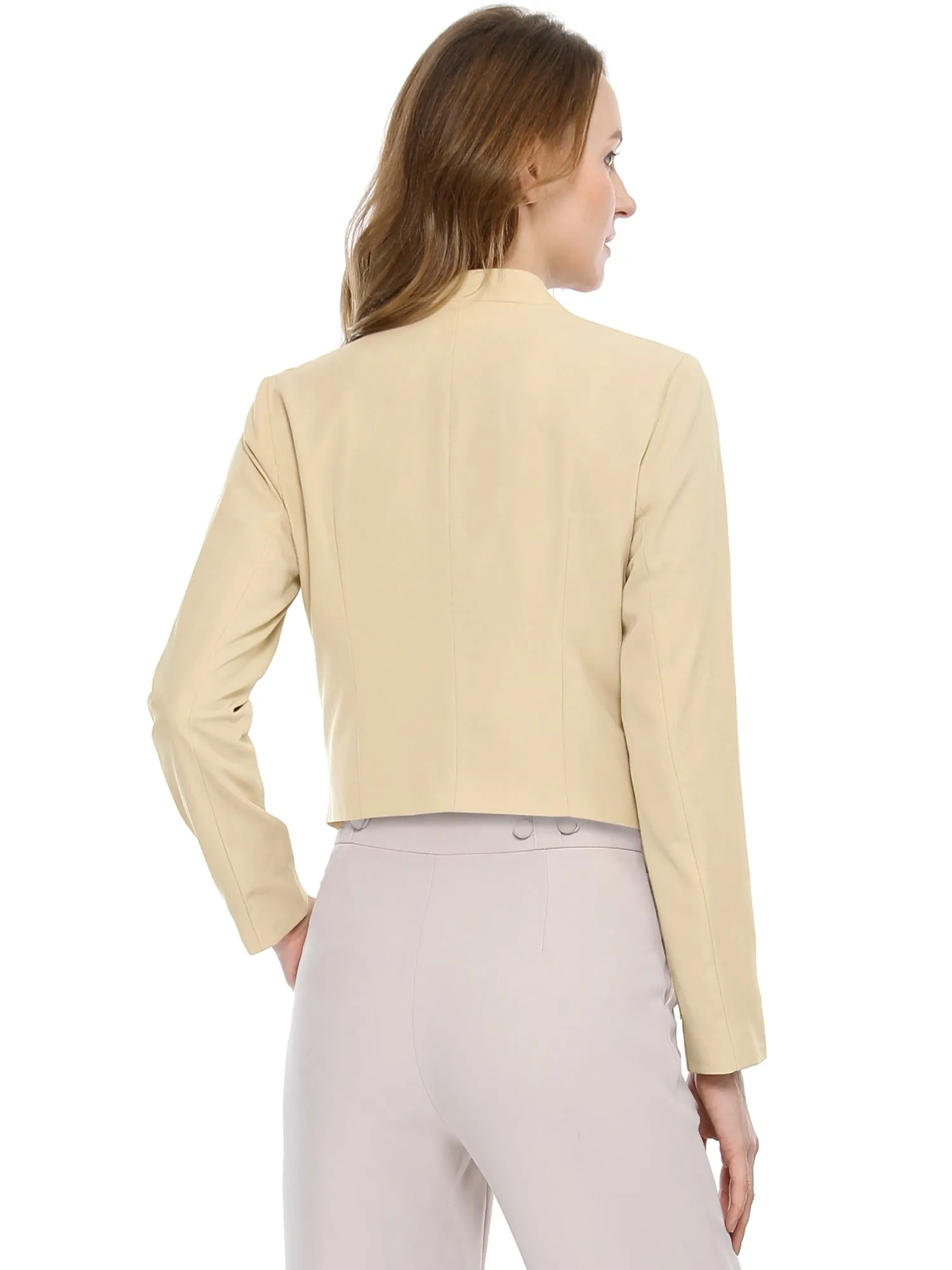 Solid Color Collarless Cropped Office Blazer Jacket