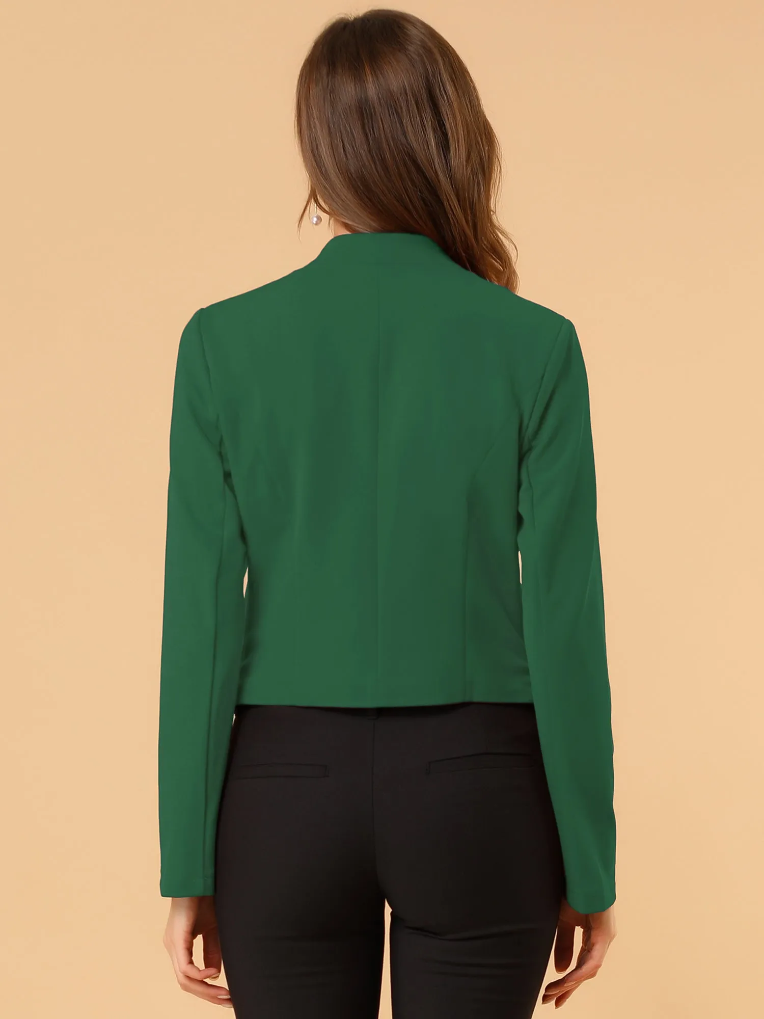 Solid Color Collarless Cropped Office Blazer Jacket