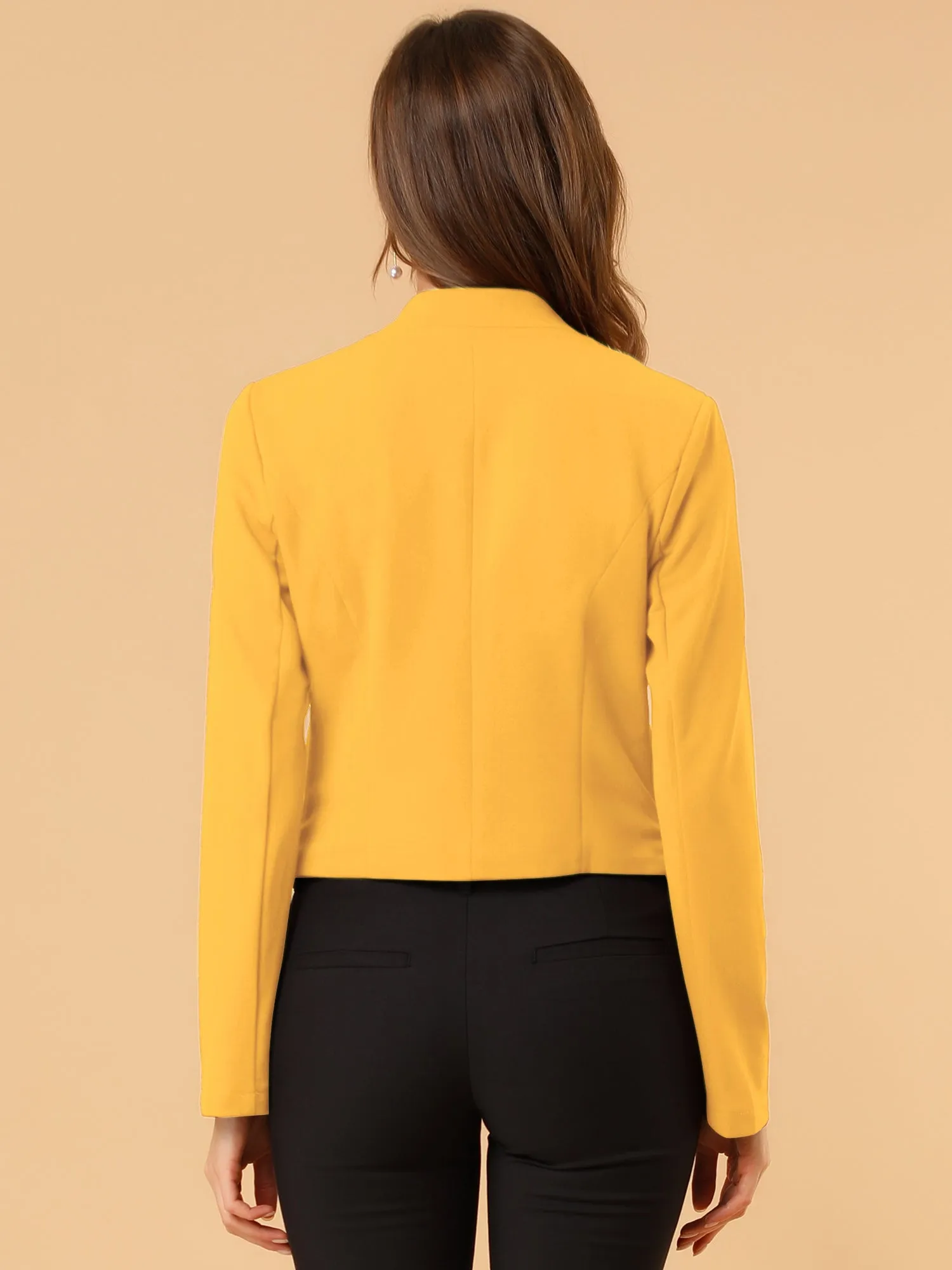 Solid Color Collarless Cropped Office Blazer Jacket