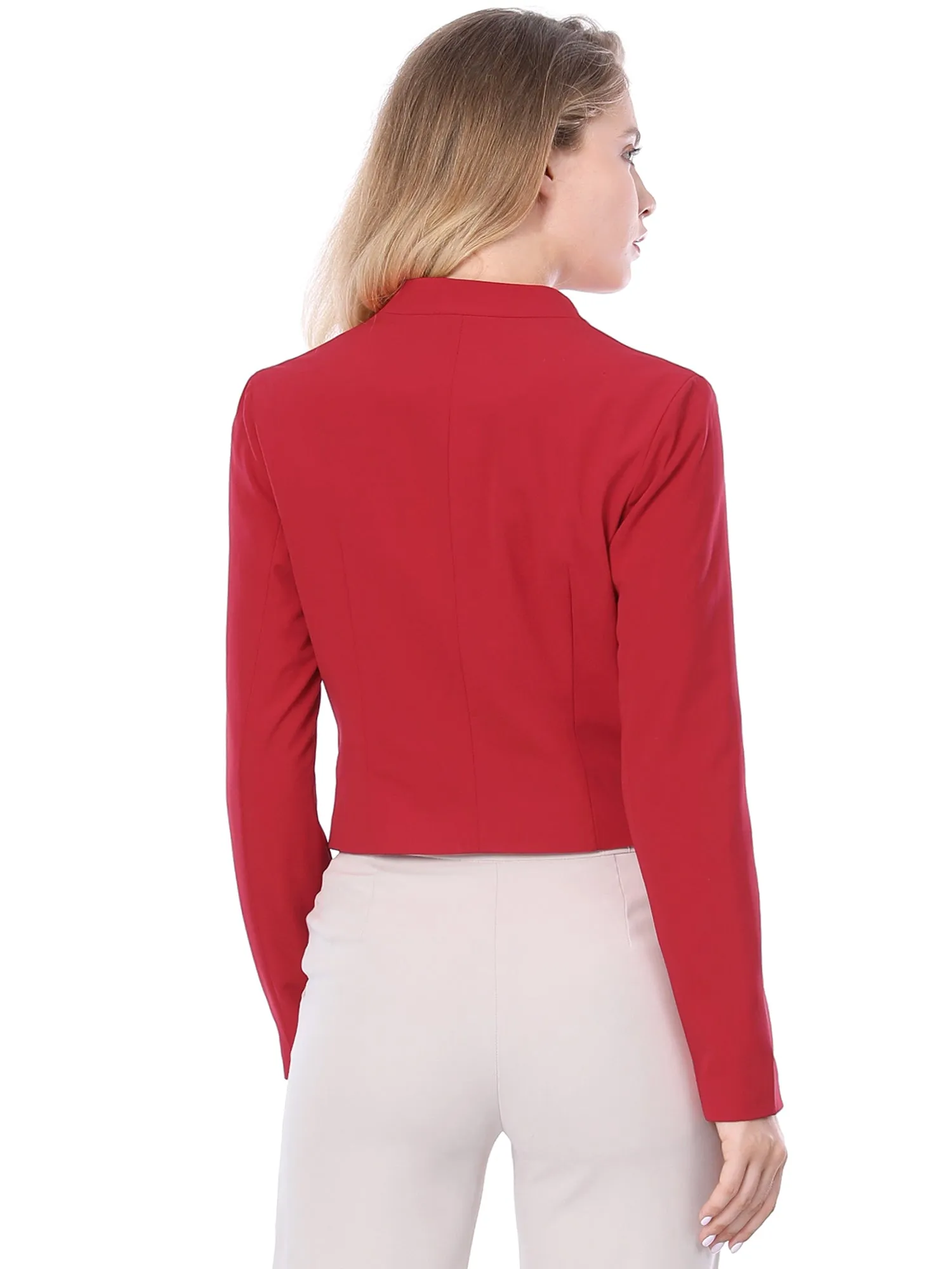 Solid Color Collarless Cropped Office Blazer Jacket