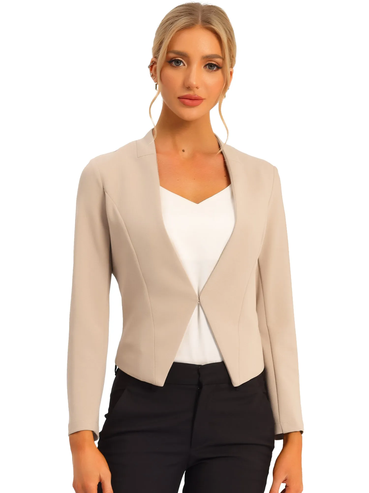 Solid Color Collarless Cropped Office Blazer Jacket