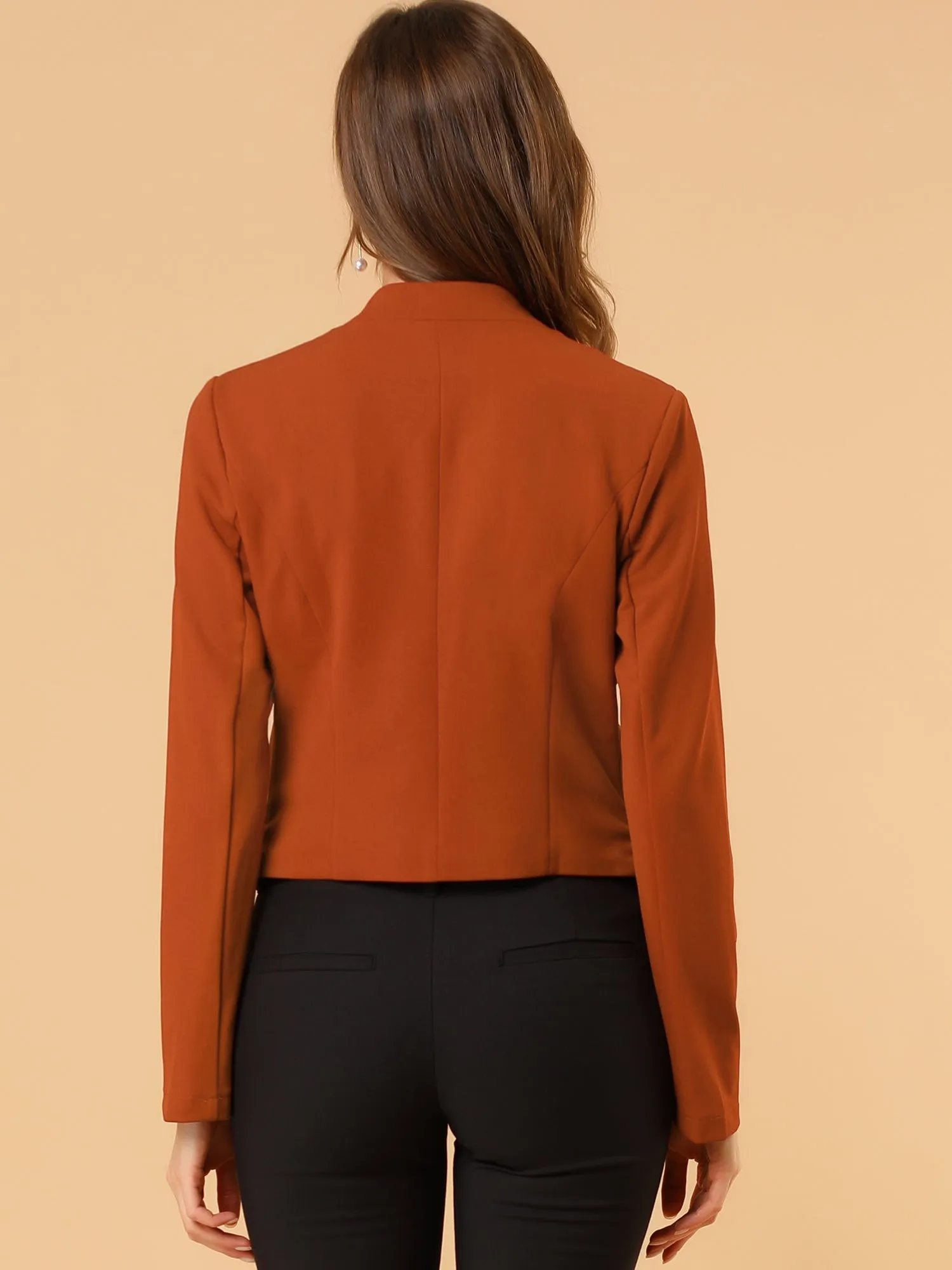 Solid Color Collarless Cropped Office Blazer Jacket