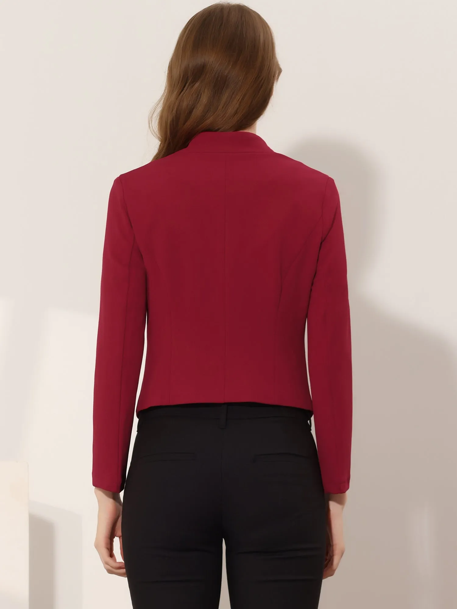 Solid Color Collarless Cropped Office Blazer Jacket