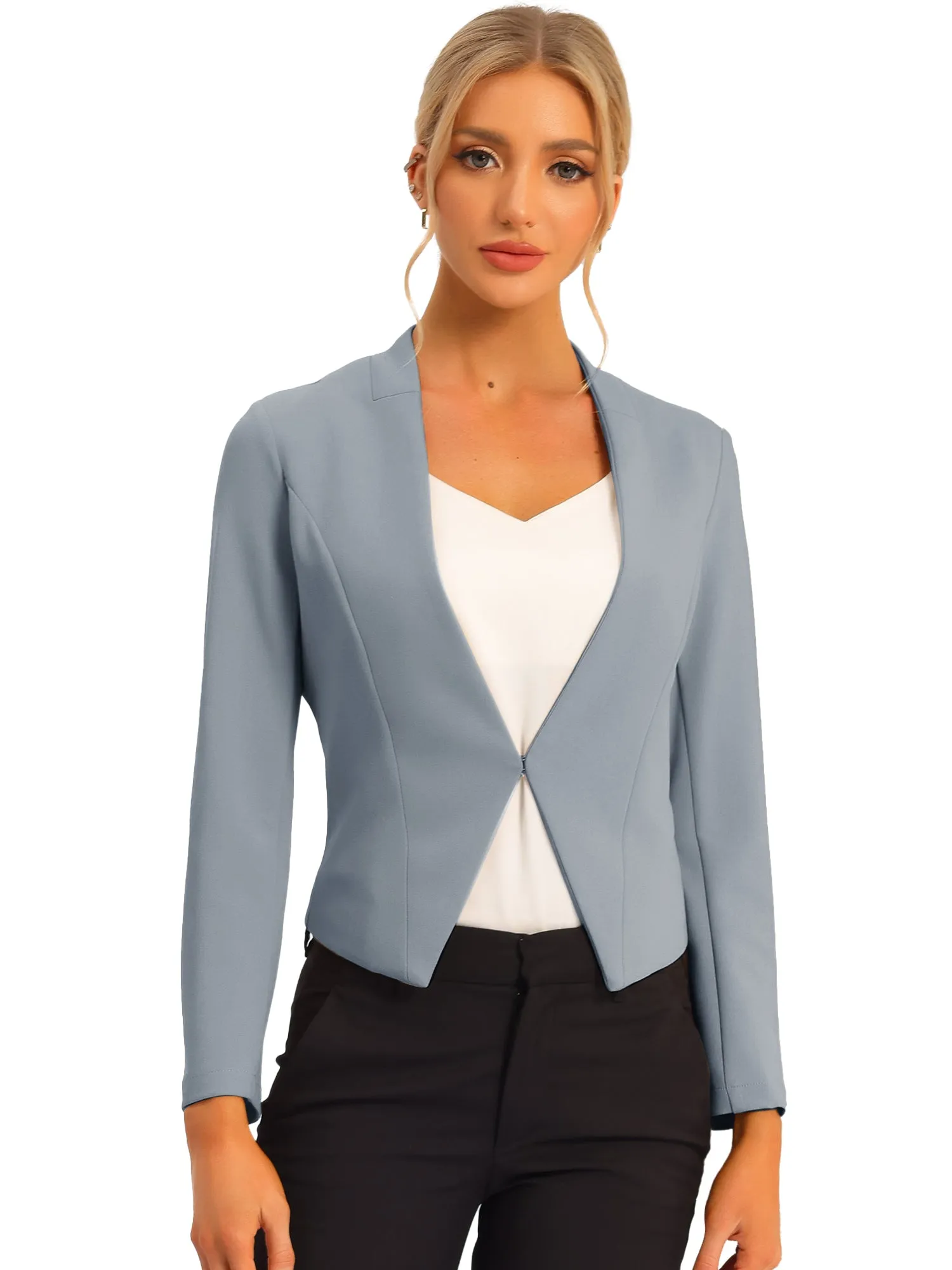 Solid Color Collarless Cropped Office Blazer Jacket