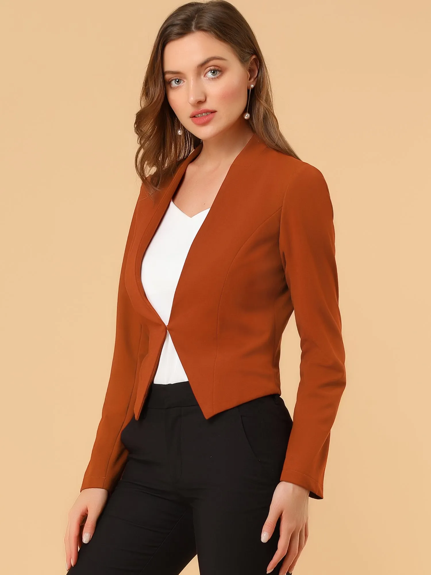 Solid Color Collarless Cropped Office Blazer Jacket