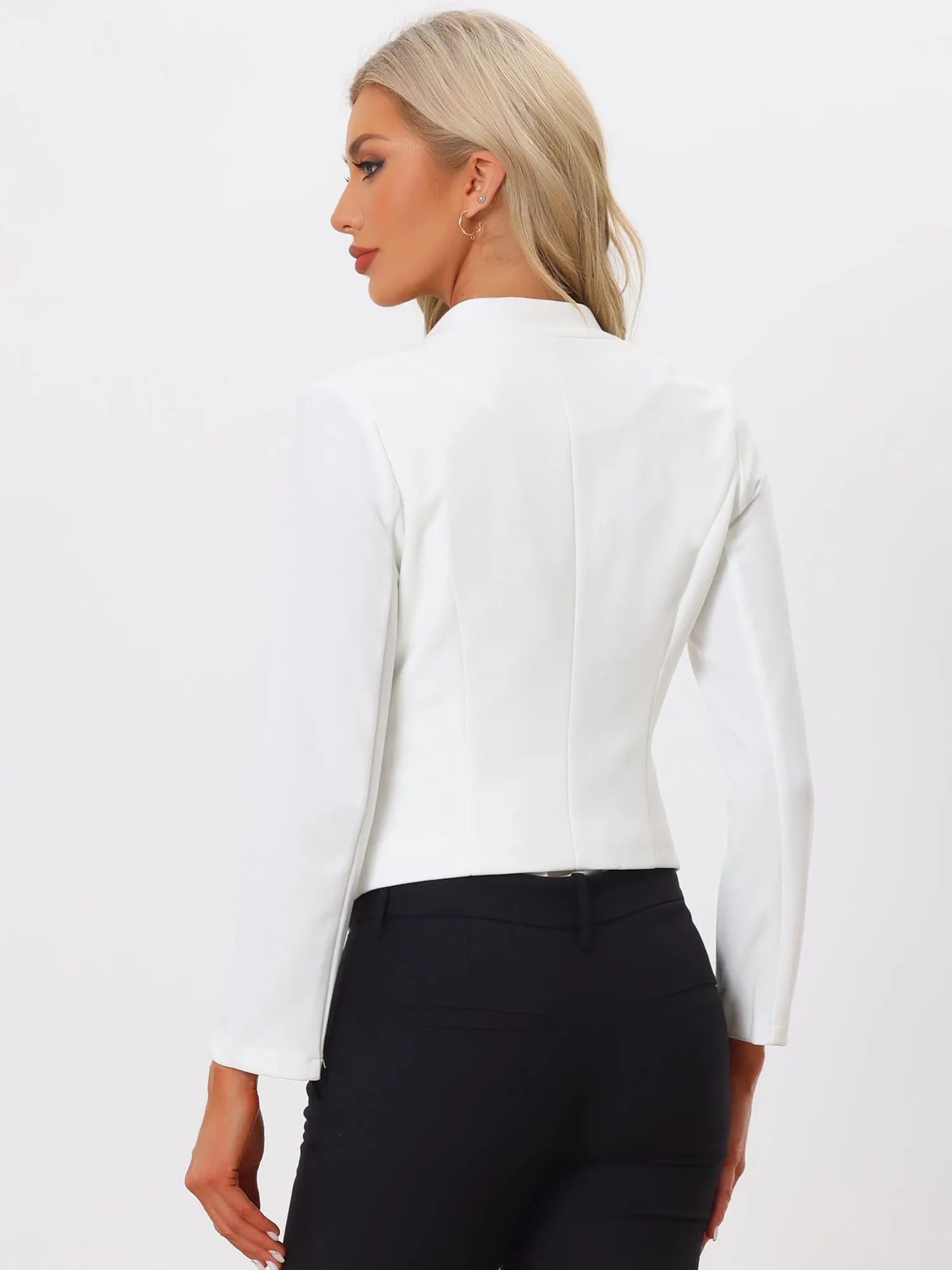 Solid Color Collarless Cropped Office Blazer Jacket