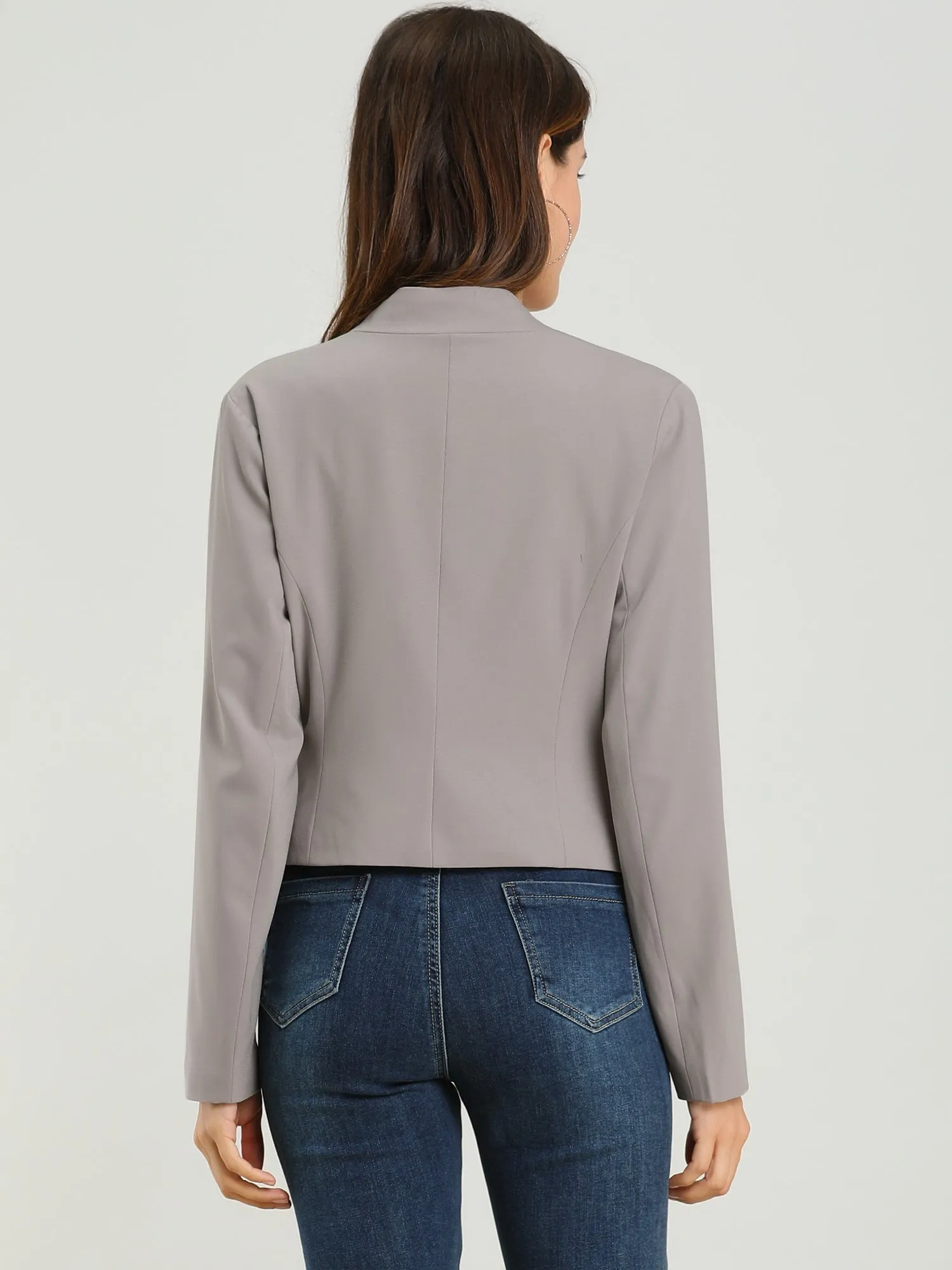 Solid Color Collarless Cropped Office Blazer Jacket