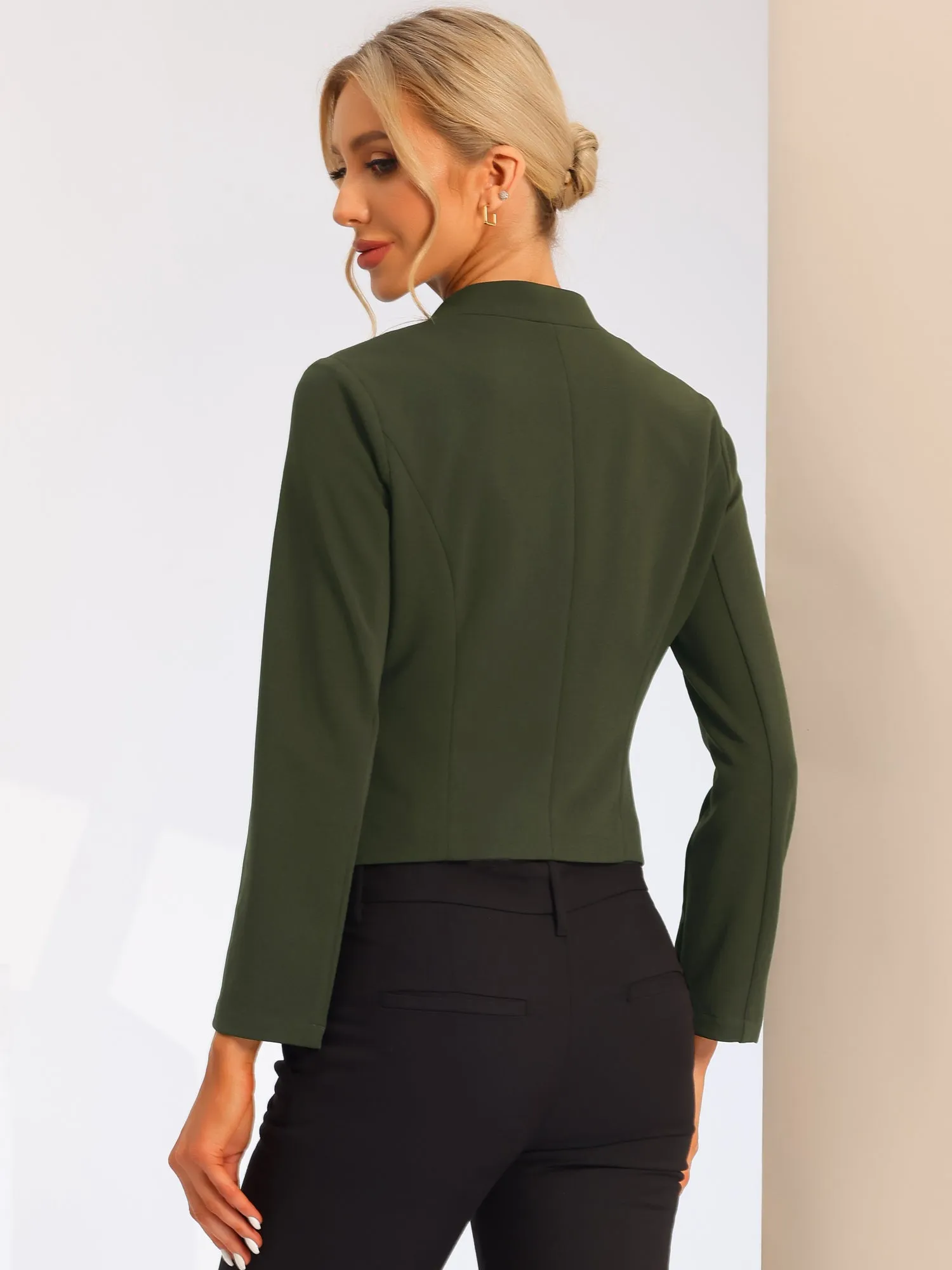 Solid Color Collarless Cropped Office Blazer Jacket