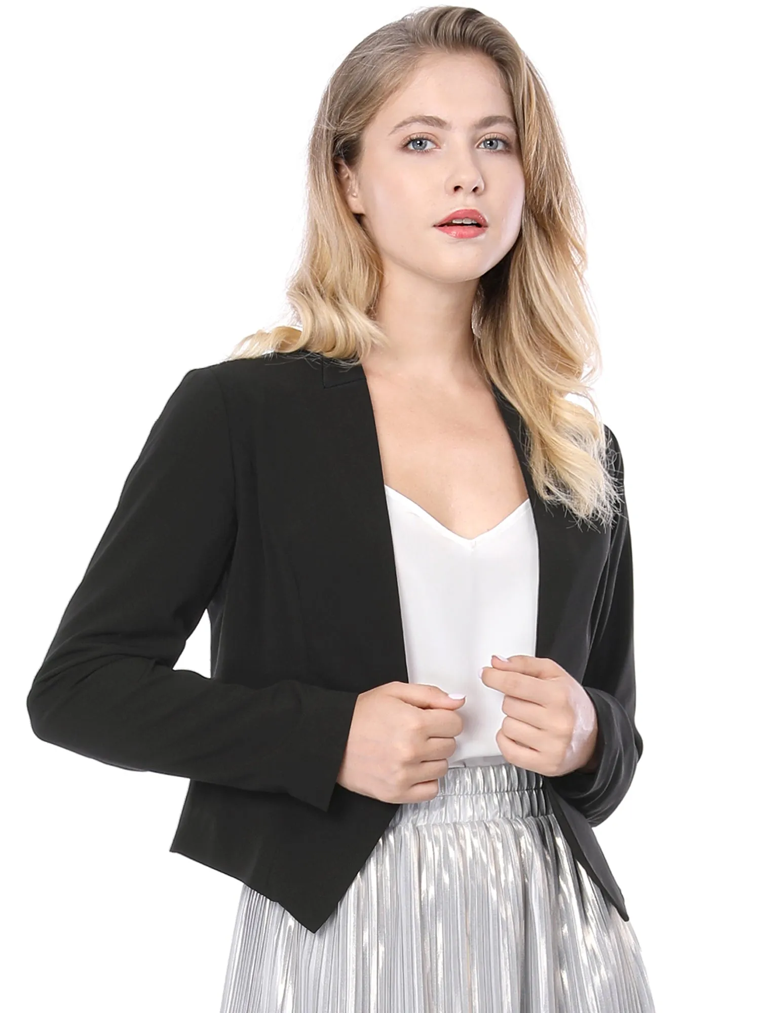 Solid Color Collarless Cropped Office Blazer Jacket